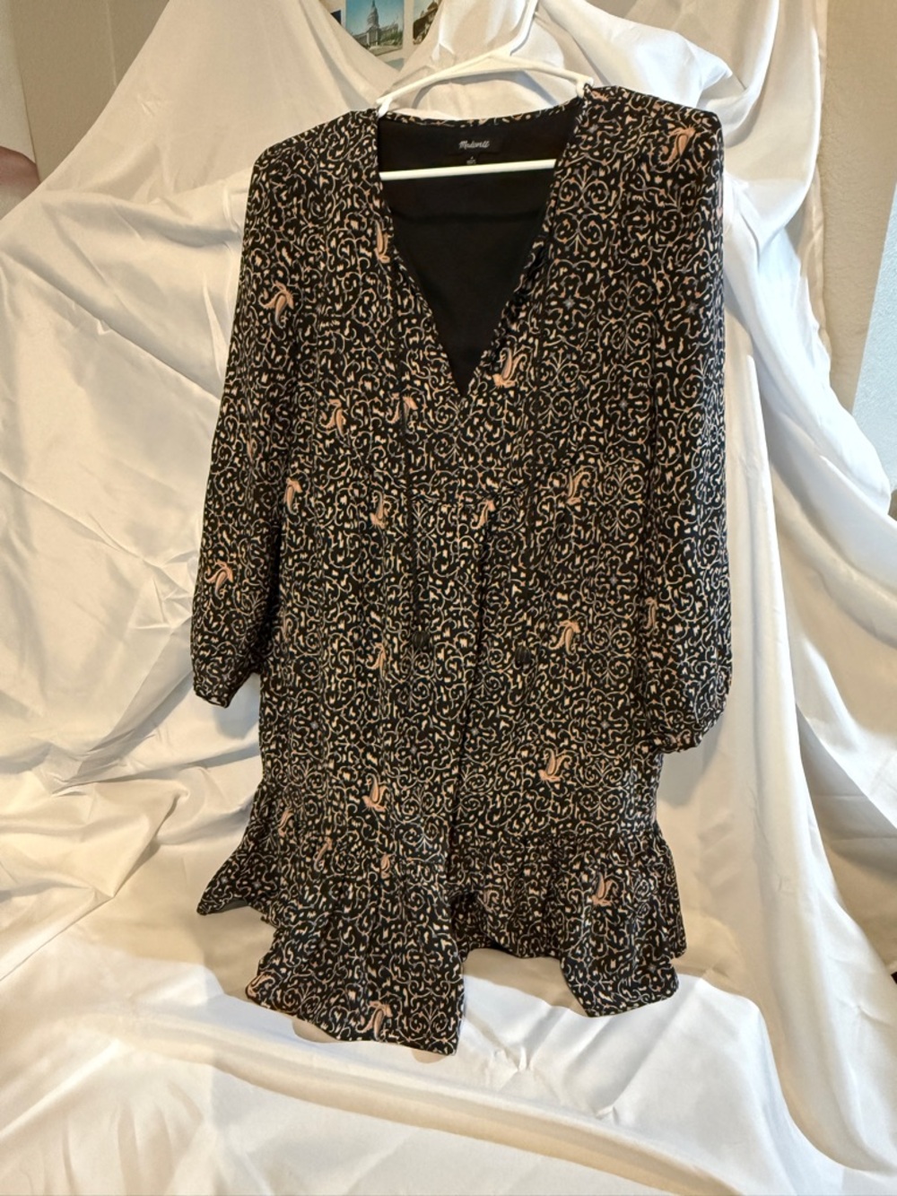 Madewell Black Mini Dress with Tan Print